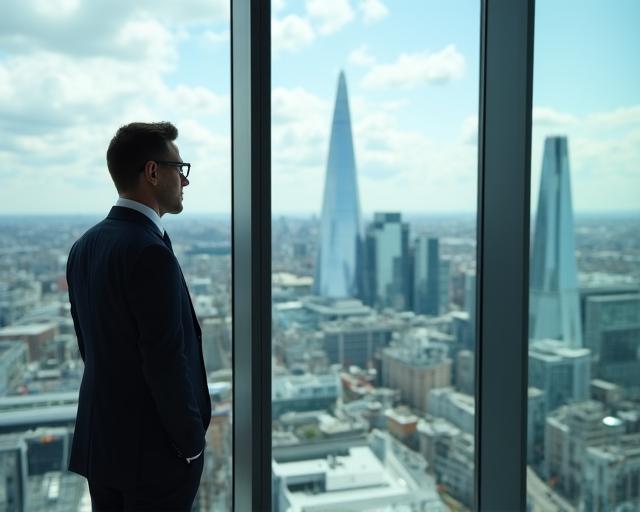 Professional looking over the London skyline, symbolizing career growth and UK market navigation